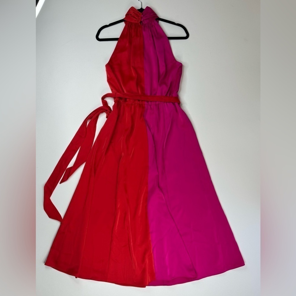 NWT Anne Klein Twist Neck Color Block Poppy Midi Dress Size 2 - Picture 3 of 10